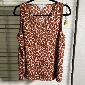 Nine West Women's Top in Brown and White Animal Print
